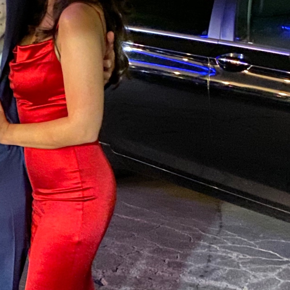Red Satin Cowl Neck Dress (Gown)
